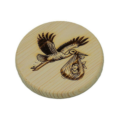 Dřevěný podtácek - Čáp s miminkem 1