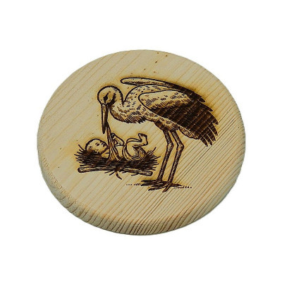 Dřevěný podtácek - Čáp s miminkem 2