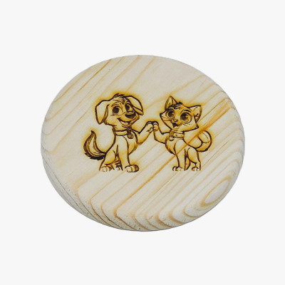Dřevěný podtácek - Pes a kočka