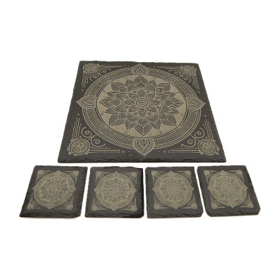 Kuchyňská pomůcka - Podložka pod hrnec, Břidlice čtverec, Mandala 1 - 200mm