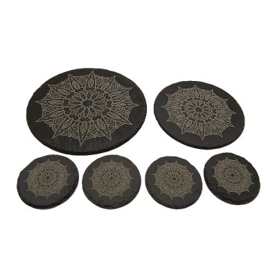 Kuchyňská pomůcka - Podložka pod hrnec, Břidlice kulatá, Mandala 4 - 200mm