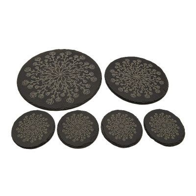 Kuchyňská pomůcka - Podložka pod hrnec, Břidlice kulatá, Mandala 5 - 200mm