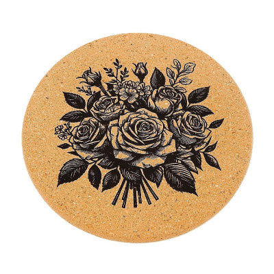 Kuchyňská pomůcka - Korková podložka pod hrnec, Kytice růží