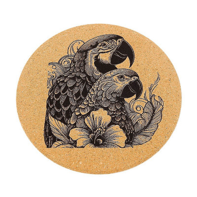 Kuchyňská pomůcka - Korková podložka pod hrnec, Papoušci