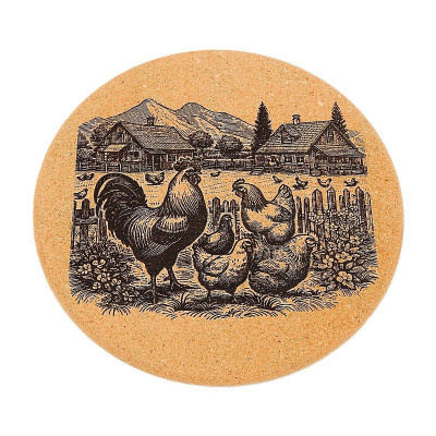 Kuchyňská pomůcka - Korková podložka pod hrnec, Slepičí farma