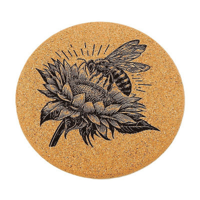 Kuchyňská pomůcka - Korková podložka pod hrnec, Včela na květu