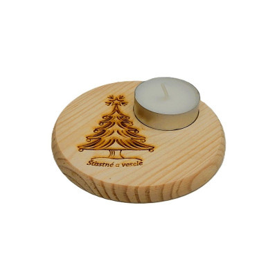 Dřevěný podtácek - Šťastné a veselé, stromek